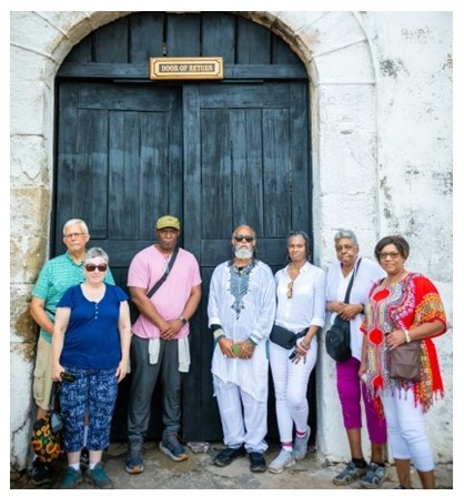 Black and Abroad Ghana Travel Group, August 2023 at the Door of Return, Cape Coast Castle.